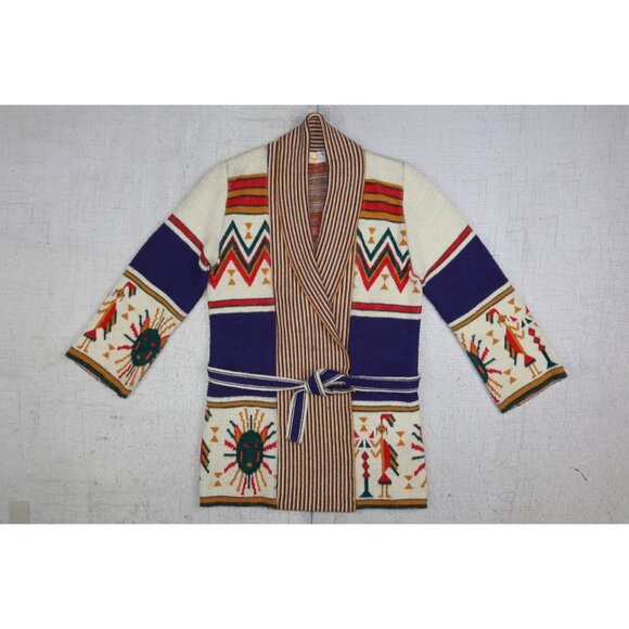 Vintage 1970s Wintuk Sabra Southwest Cardigan Women's S Belted Geometric - Picture 5 of 7